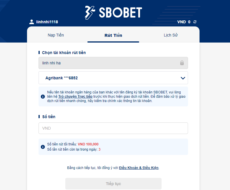 Chờ nhà cái xử lý giao dịch.